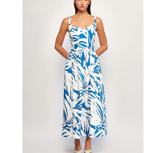 S/W/F Boutique Dresses | Wave Waist Midi-Dress | Color: Blue/White | Size: 4 | Caremoretz's Closet
